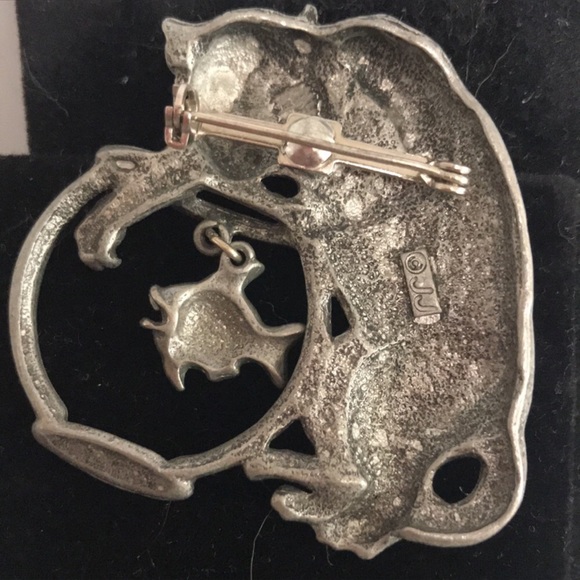 Vintage RARE Sweet 🐈‍⬛ JJ signed Silver Cat Broach EUC - Picture 3 of 4